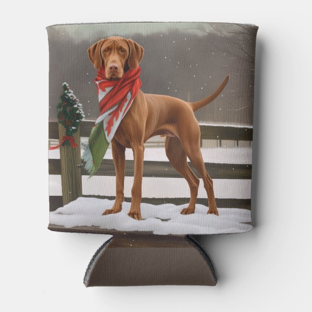 Porta-lata Vizsla Dog no Natal da Neve (Frente)