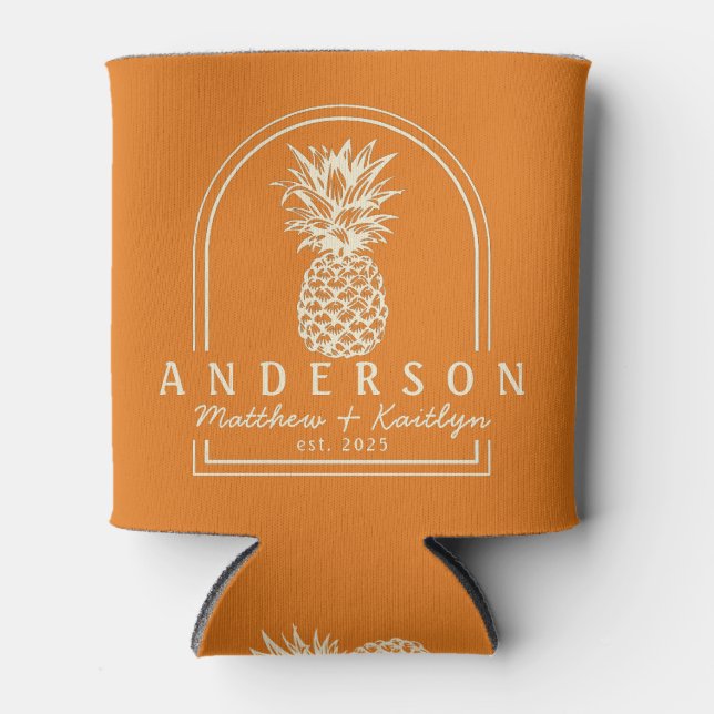 Porta-lata Warm Citrus Pineapple Wedding Arch & Name (Frente)