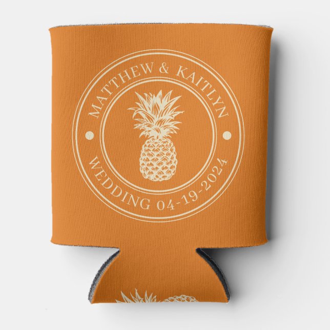 Porta-lata Warm Citrus Pineapple Wedding Crest & Names (Frente)