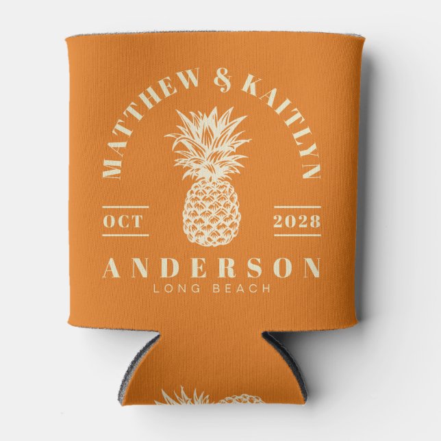Porta-lata Warm Citrus Tropical Pineapple Wedding Crest (Frente)