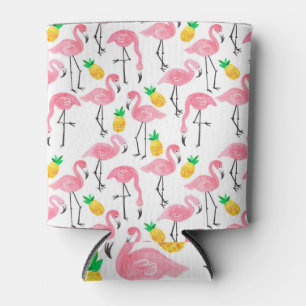Porta-lata Watercolor Flamingo e Abacaxi: Conjunto Tropical.