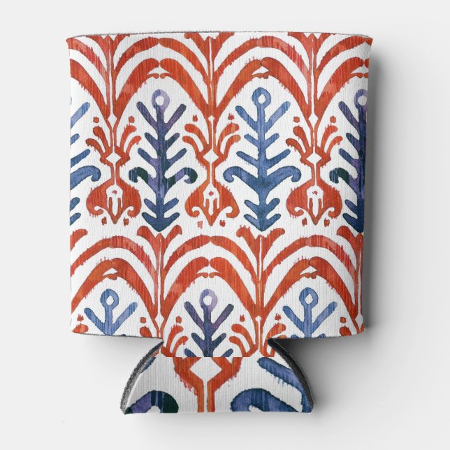 Porta-lata Watercolor Ikat, Padrão Étnico Boêmiano. (Frente)