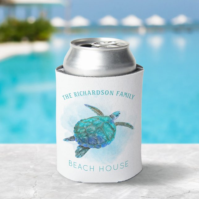 Porta-lata Watercolor Sea Turtle Ocean Beach House (Criador carregado)