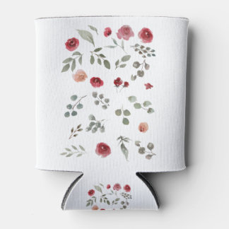 Porta-lata Watercolor Watercolor Roses Green Leaves Leaves