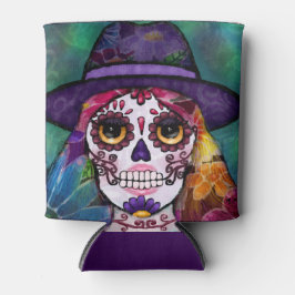 Porta-lata Whimsical Abstract Floral Hippie Sugar Skull