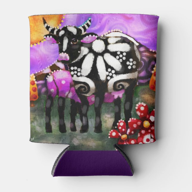 Porta-lata Whimsical Abstract Momma & Baby Cow Funky Farm (Frente)