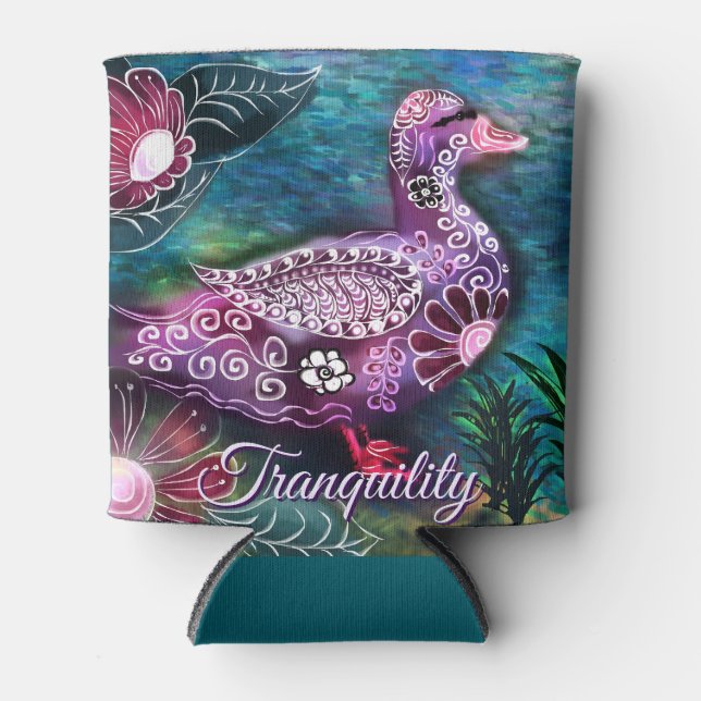 Porta-lata Whimsical Floral Duck Purple Teal Personalized (Frente)