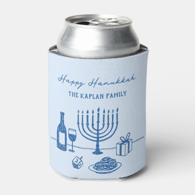Porta-lata Whimsical Hand Drawn Hanukkah Party Trendy Custom (Can Front)