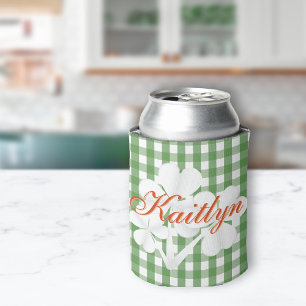 Porta-lata White Clovers Personalizados Gingham Verde
