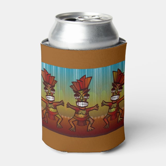 Porta-lata Wild Dancing Tiki Men Tropical Beach Hawaiian (Can Front)