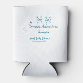 Porta-lata Winter Adventure awaits baby shower blue snowflake