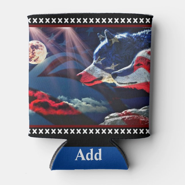 Porta-lata Wolf Wolves Full Moon American Flag (Frente)