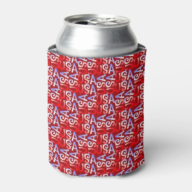 Porta-lata Word Art USA Text,Red-DRINK CAN COOLER (Can Front)