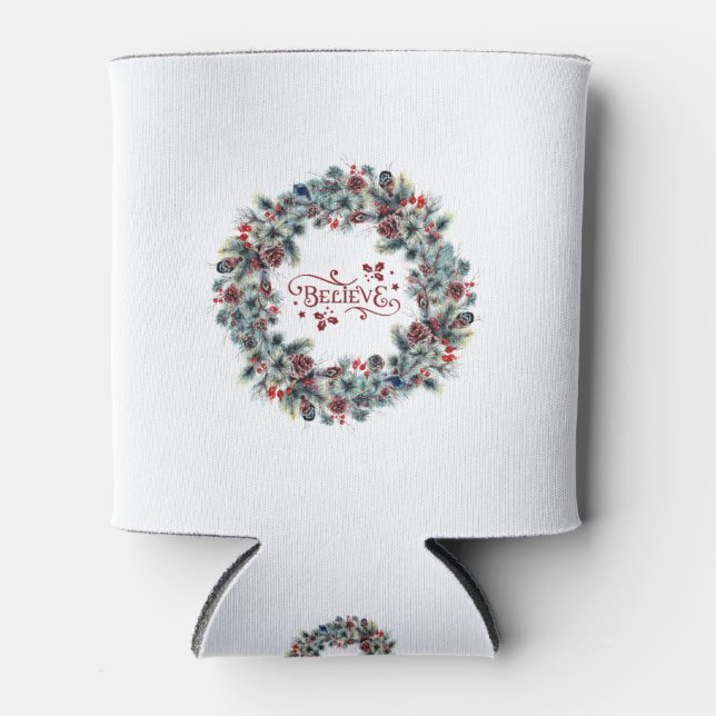 Porta-lata Wreath de Natal BELIEVE Typografia (Frente)