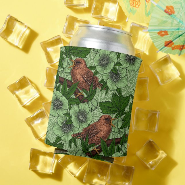 Porta-lata Wren e hellebord, verde-claro (Verão in situ)