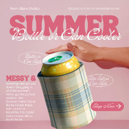 Porta-lata Xadrez azul e creme