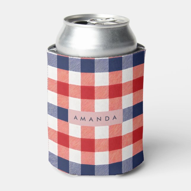 Porta-lata Xadrez Patriótico Personalizado Vermelho, Branco e (Can Front)