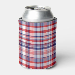 Porta-lata Xadrez Red, White, Blue Preppy Madras