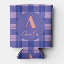 Porta-lata Xadrez Roxo do Monograma Moderno