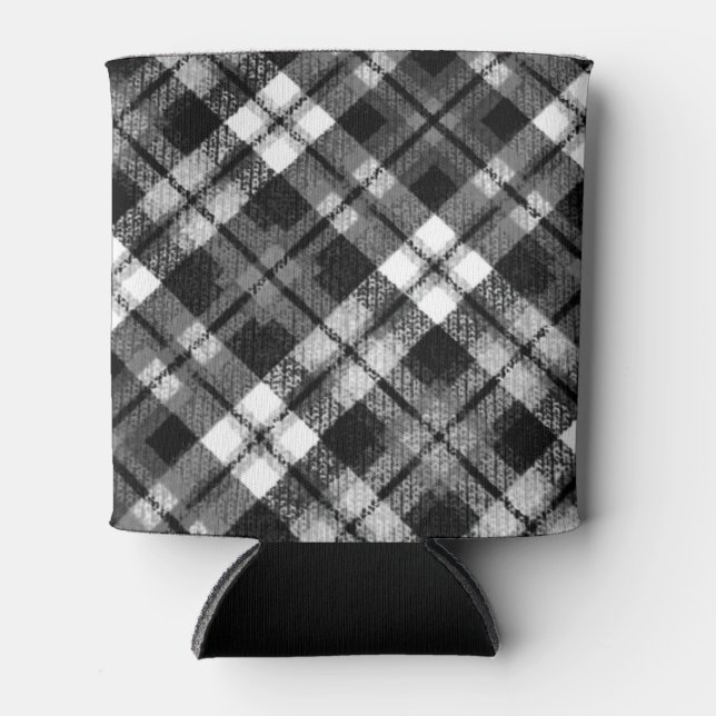 Porta-lata Xadrez Verificação de Tartan Black White Farmhouse (Frente)