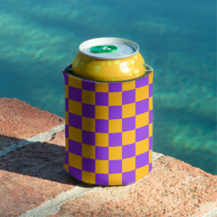 Porta-lata Xadrez Violeta Elétrico e Âmbar Dourado