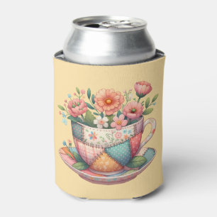 Porta-lata Xícara de Chá em Patchwork com Flores Caprichosas