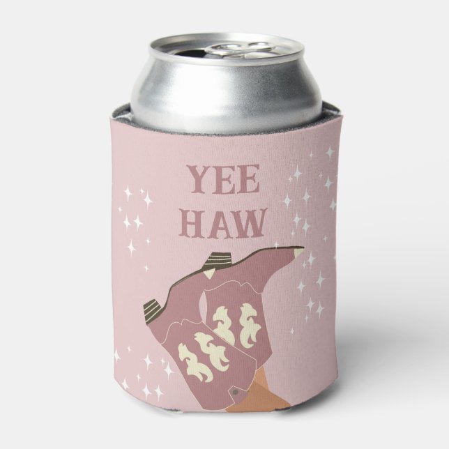 Porta-lata Yee Haw Western Rodeo Boots Blush Pink (Can Front)