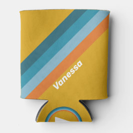 Porta-lata Yellow Retro Stripes with Name