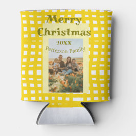 Porta-lata Yellow white plaid retro Christmas holiday family 