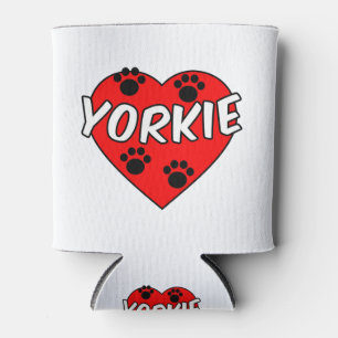 Porta-lata Yorkie Dog Paw Prints E Red Heart