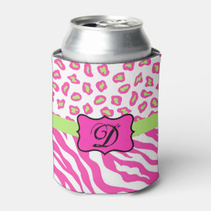 Porta-lata zebra branca rosa quente monograma da pele leopard