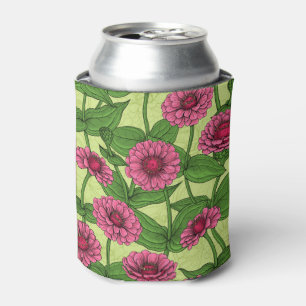 Porta-lata Zinnias cor-de-rosa em verde claro
