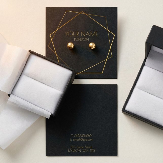 Porta-moedas de luxo escuro de ouro geométrico (Geometric gold dark luxury earring display holder.)