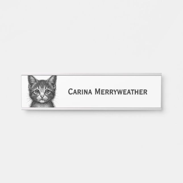 Porta Placa de nome de adorável esboço de gato jovem (Frente)
