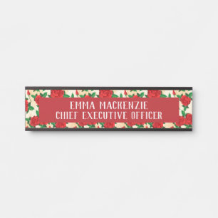 Porta Placa de Nome de Escritório Elegante Rosa Rosas Si