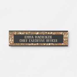 Porta Placa de nome de vidro Dourado e preto elegante - 