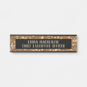 Porta Placa de Nome Glam Black e Dourado - Placa de Port