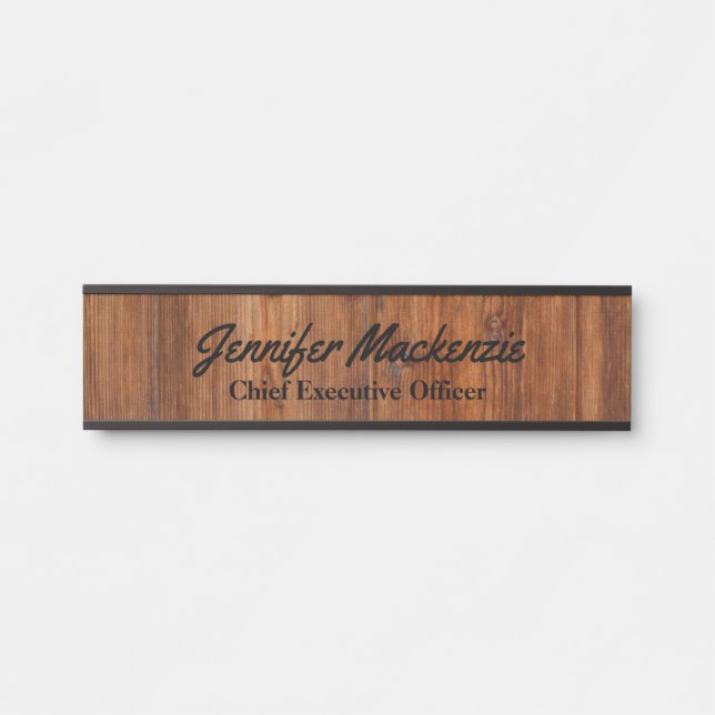 Porta Placa de Nome Moderna Grão de Madeira Sinal de Por (Frente)