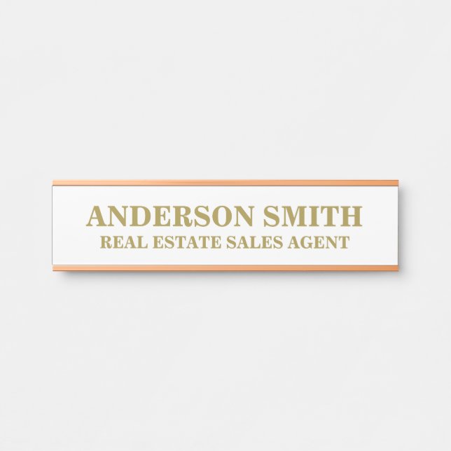 Porta Placa de Nome Título de Escritório Ouro Branco Mod (Frente)