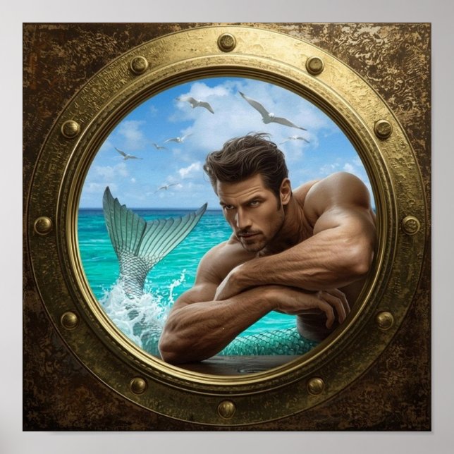 Porthole Poster Featuring Handsome Merman (Frente)