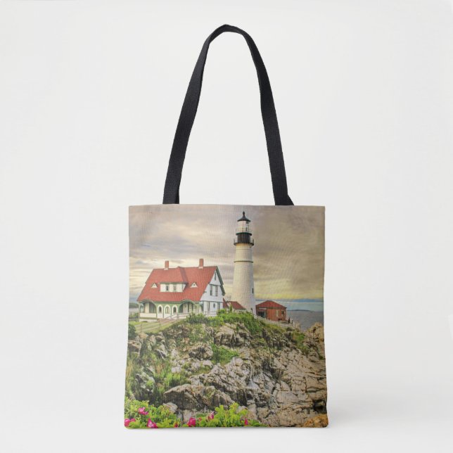 Portland Head Light Tote Bag com fotos diferentes (Frente)