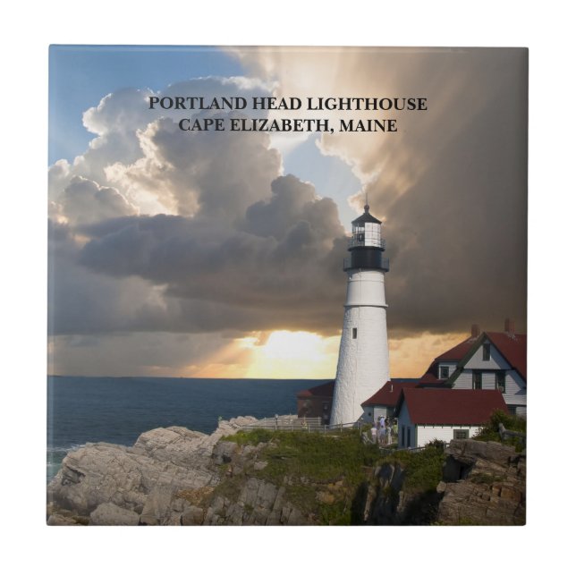 Portland Head Lighthouse Maine Sunset Foto (Frente)