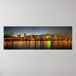 Portland Oregon Night Skyline Refletion Poster