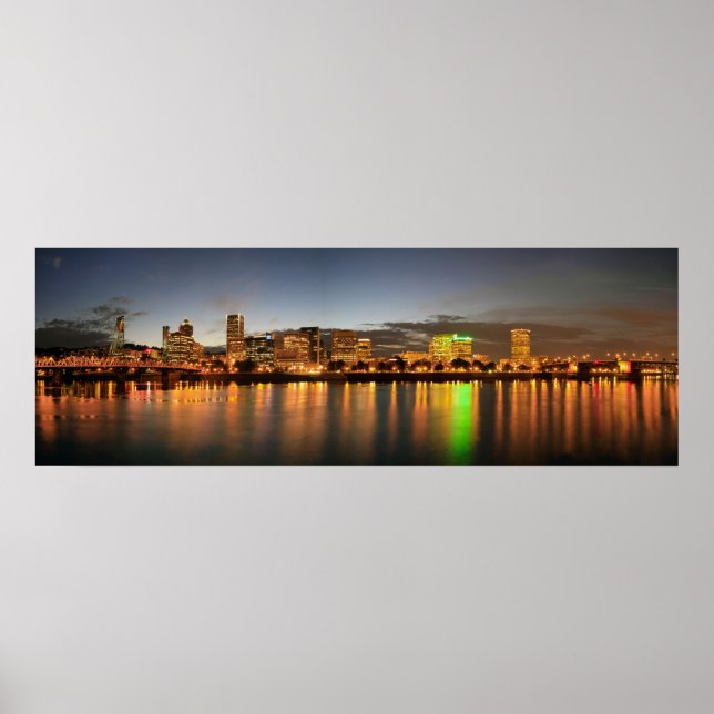 Portland Oregon Night Skyline Refletion Poster (Frente)