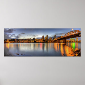 Portland Oregon Night Skyline Refletion Poster
