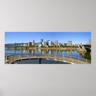 Portland Oregon Skyline Water Refletion Poster