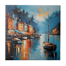 porto abstrato impressionista no pôr do sol