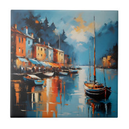 porto abstrato impressionista no pôr do sol