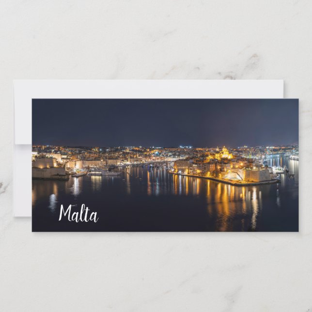 Porto de Malta iluminado à noite em Canvas Print (Frente)