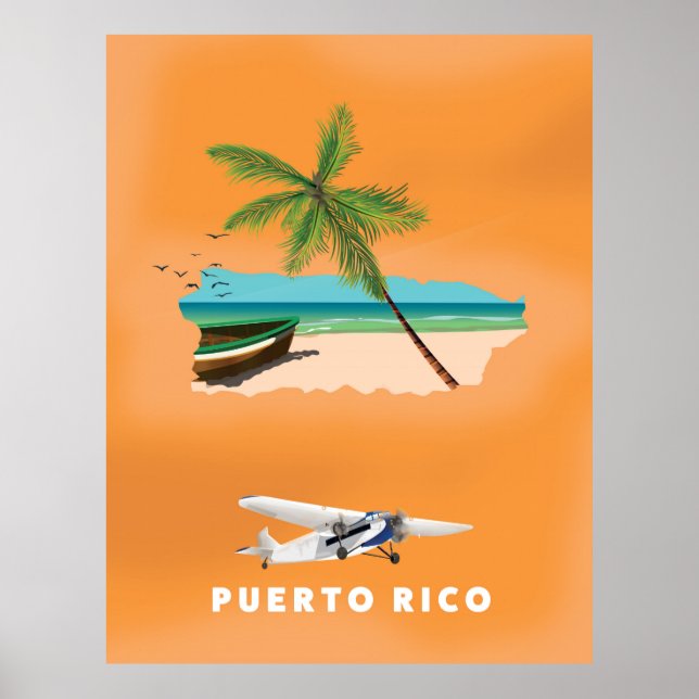 Porto Rico ilustrou o poster de viagens do mapa. (Frente)